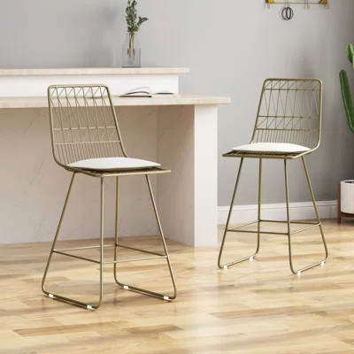 Stylish Counter Stools In Beige, Iron Made With Cushion - Two Fashionable Water- Seat Beige | Wayfair North America