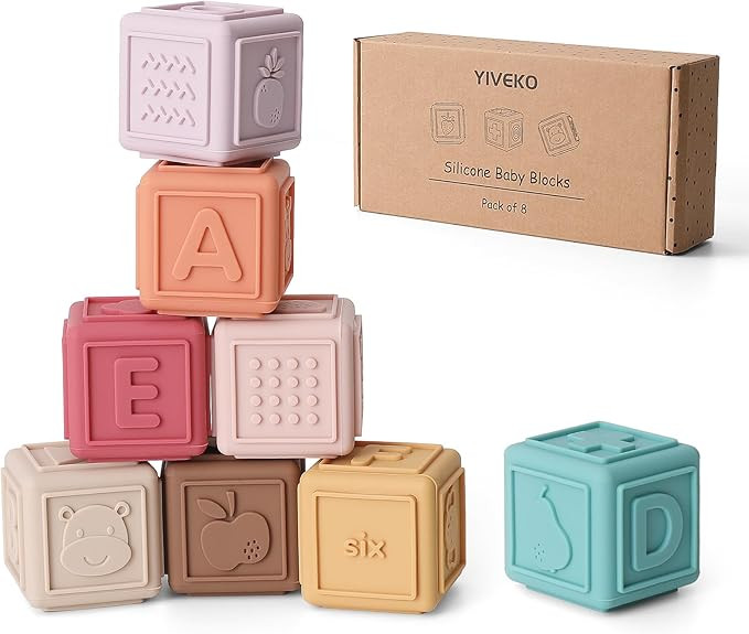 Baby Blocks Toys Stacking for Babies Silicone Soft Building Blocks Teethers Toys Montessori Toys ... | Amazon (US)