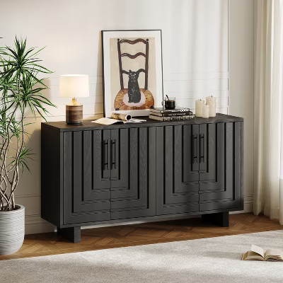 Christopher Knight Home Aston 59'' Modern Buffet Cabinet Sideboard with 4 Doors and Metal Handles, Black | Target