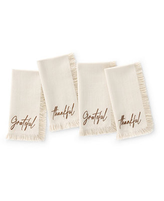 Elrene Fringed Harvest Sentiment Cotton Napkins, Set of 4 - Macy's | Macy's