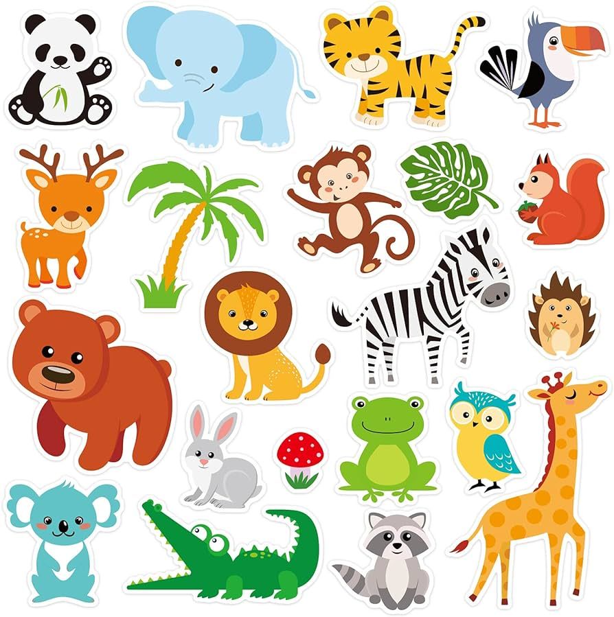 20 PCS Jungle Animals Thick Gel Clings Winter Safari Window Gel Clings Decals Stickers for Kids T... | Amazon (US)