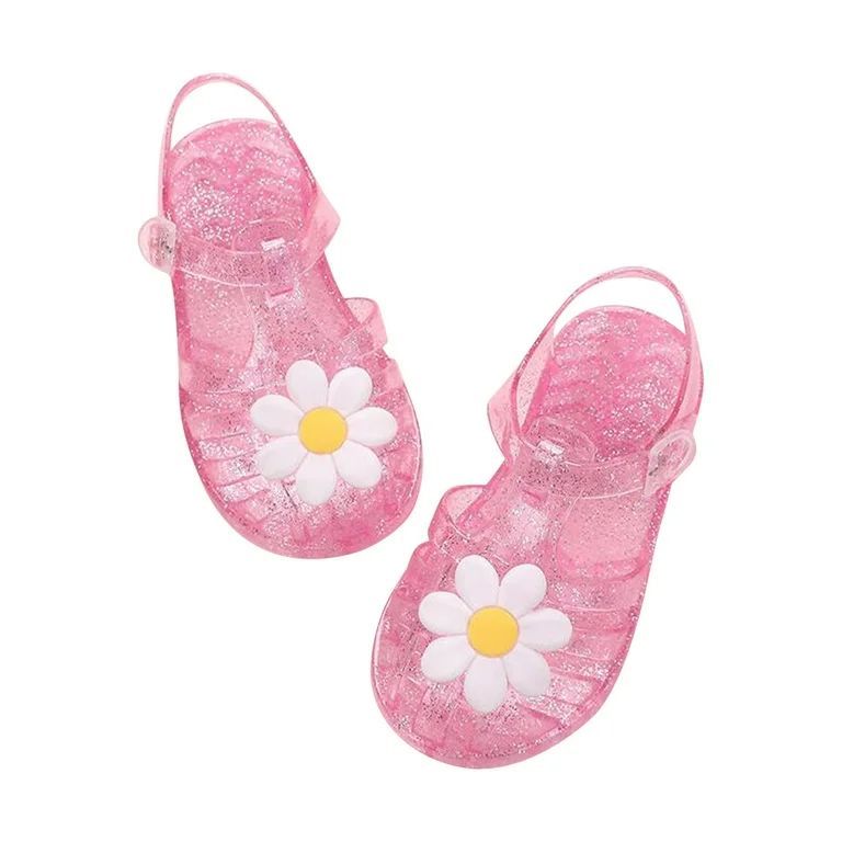 Fridja Toddler Sandles Girls Jelly Sandals Rubber Sole Closed Toe Princess Flat Flower, Pink | Walmart (US)