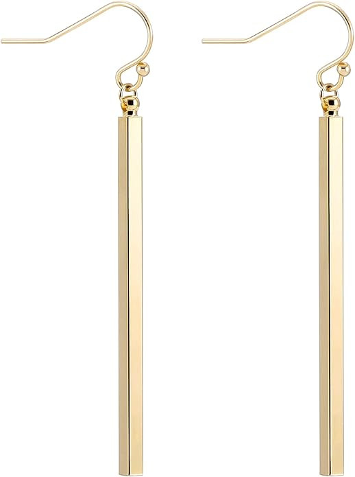 18K Gold Long Vertical Bar Drop Dangle Earring Minimal Long Circle Bar Earrings Geometric jewelry... | Amazon (US)