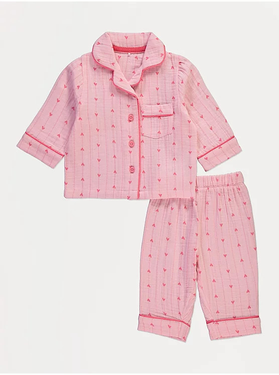 Valentine’s Pink Heart Striped Shirt Pyjamas | George at ASDA