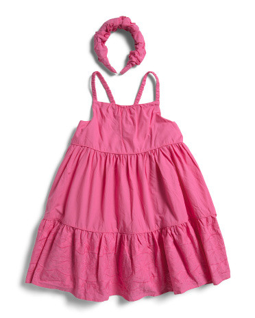 Girls Sleeveless Embroidered Dress With Matching Headband | TJ Maxx
