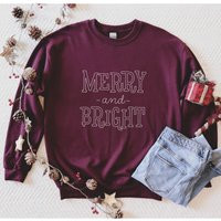 Merry & Bright Sweatshirt | Christmas Gift For Her Women's Apparel | Etsy (US)