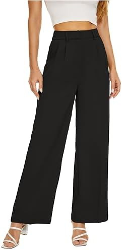 KICZOY Women Office Wide High Waist Pants Loose Fit Elastic Waist Pleated Front Trousers for Work... | Amazon (US)