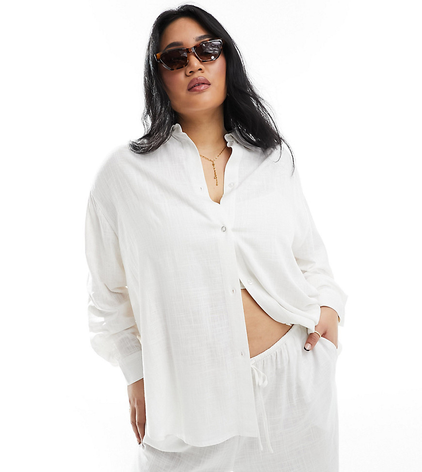 ASOS DESIGN Curve relaxed shirt with linen in white | ASOS (Global)
