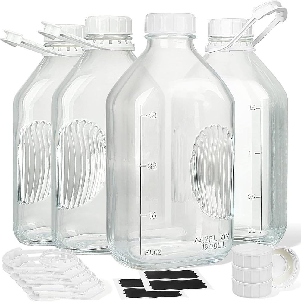 2 Qt Heavy Duty Glass Milk Bottle with Reusable Strong Airtight SCREW Lid - Syntic 64 Oz Glass Bottl | Amazon (US)