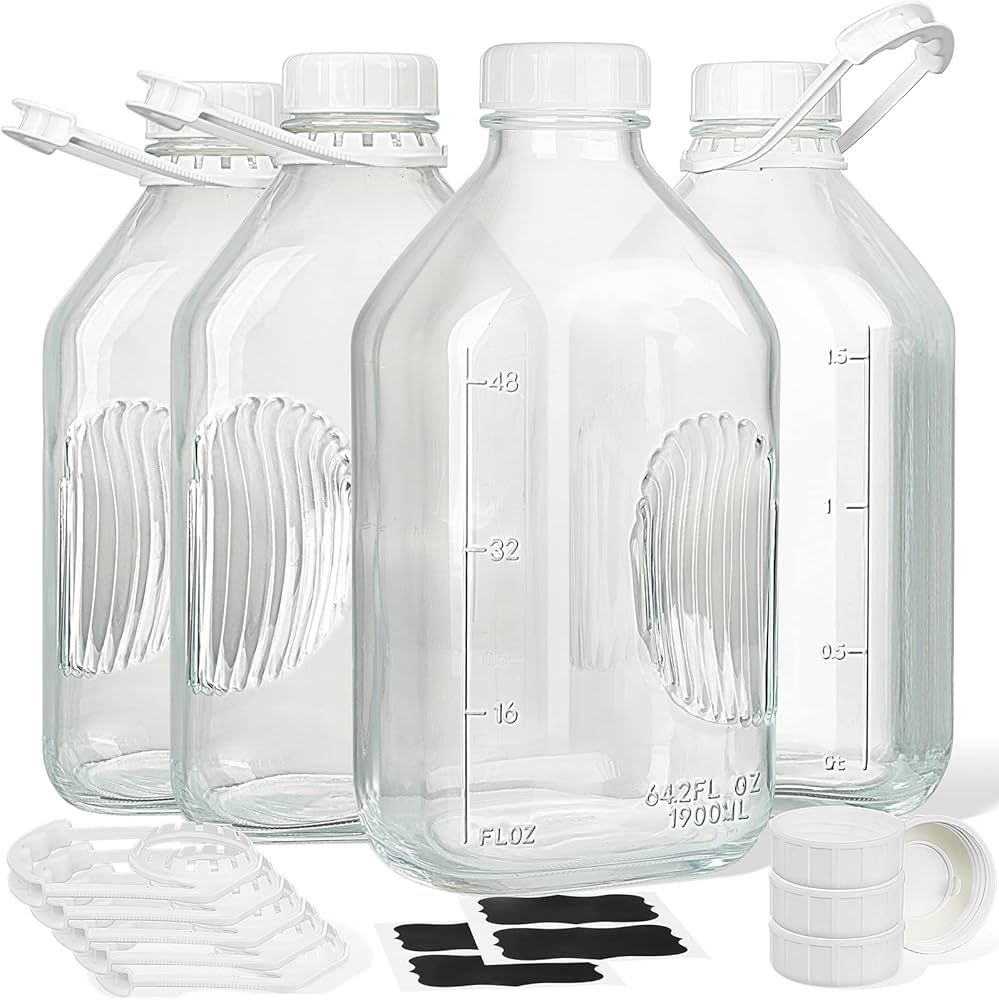 2 Qt Heavy Duty Glass Milk Bottle with Reusable Strong Airtight SCREW Lid - Syntic 64 Oz Glass Bottl | Amazon (US)