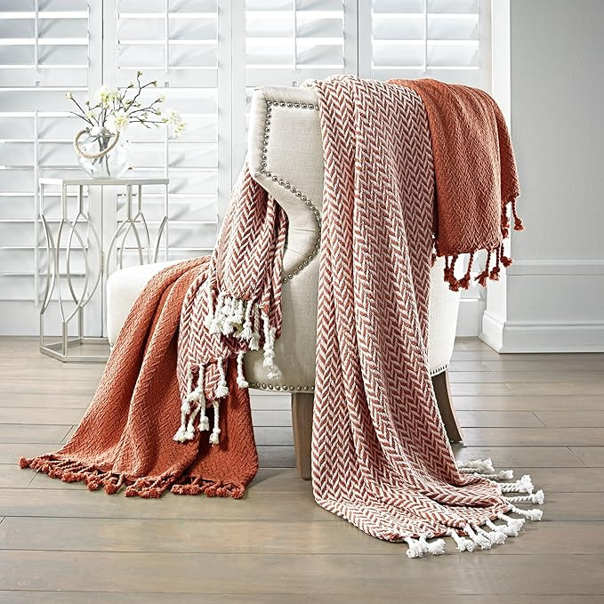 Amrapur Overseas | Monaco 100% Cotton Throw Blanket (Brick) 2 Pack | Amazon (US)