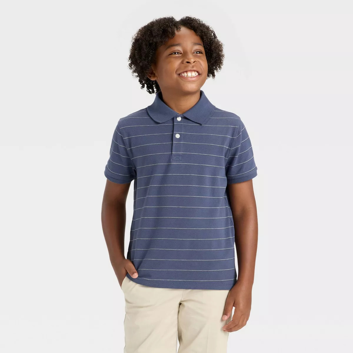 Boys' Short Sleeve Pique Striped Polo T-Shirt - Cat & Jack™ Blue XS | Target