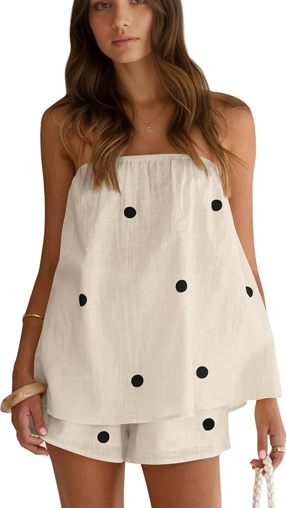 calbatic Polka Dot 2 Piece Shorts Set Summer Lounge Sets Strapless Top and Shorts Matching Airpor... | Amazon (US)