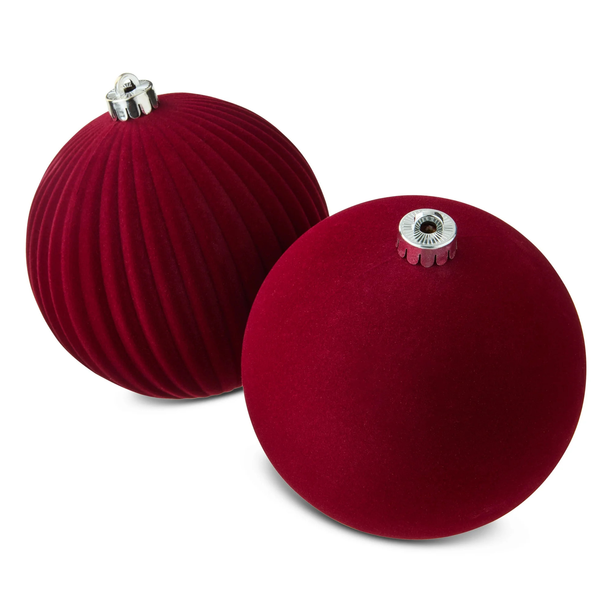 Dark Red Flocked Jumbo Shatterproof Christmas Ornaments, 2 Count, 5.9", by Holiday Time | Walmart (US)