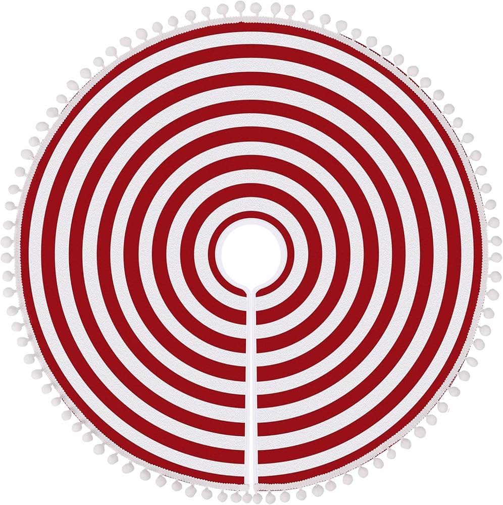 HOHOTIME Christmas Tree Skirt, Red White Annual Rings 30 Inch Tree Skirt with Pom Pom Trim for Ho... | Amazon (US)