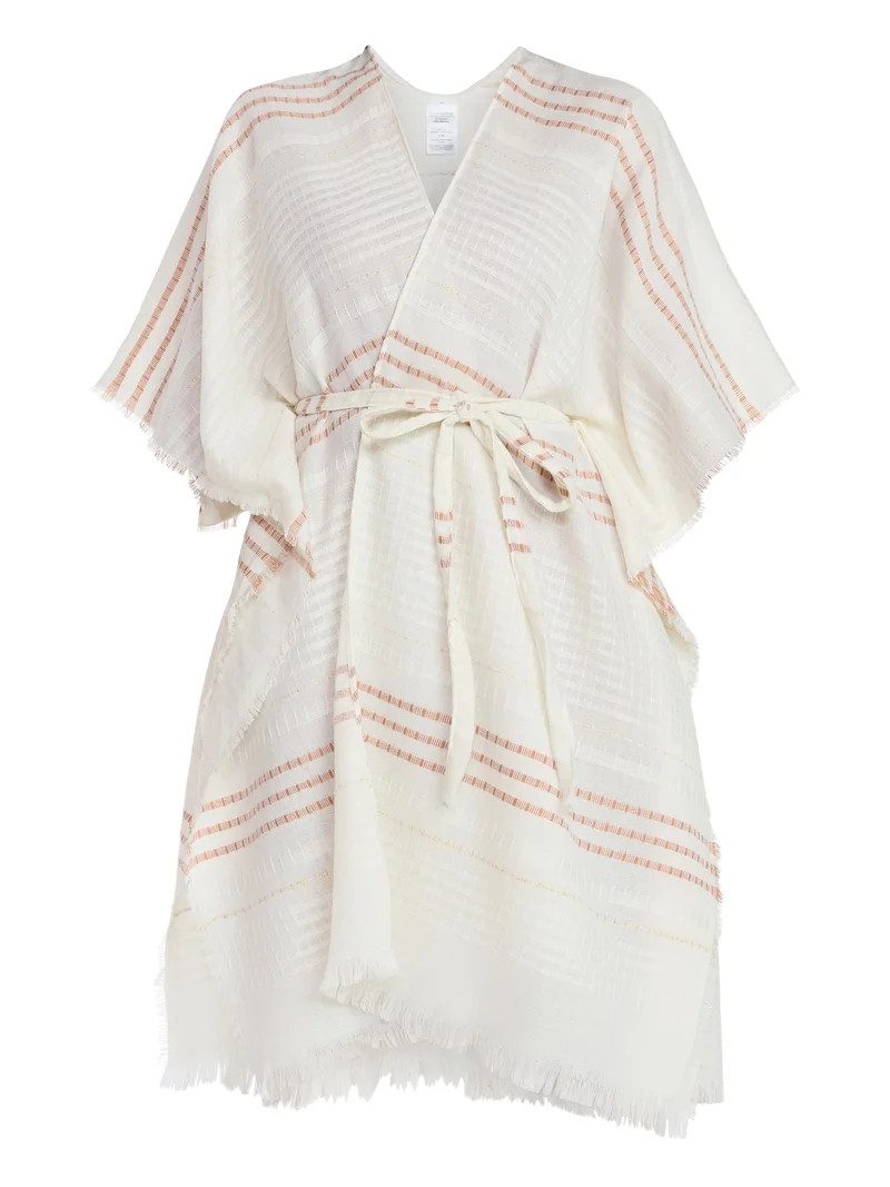 Time and Tru Women's Striped Ruana, Size L/XL, White | Walmart (US)