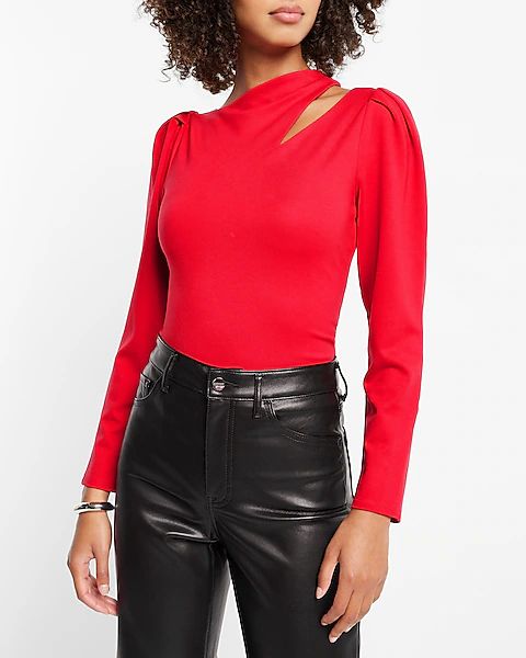 Skimming Ponte Puff Sleeve Cutout Top | Express