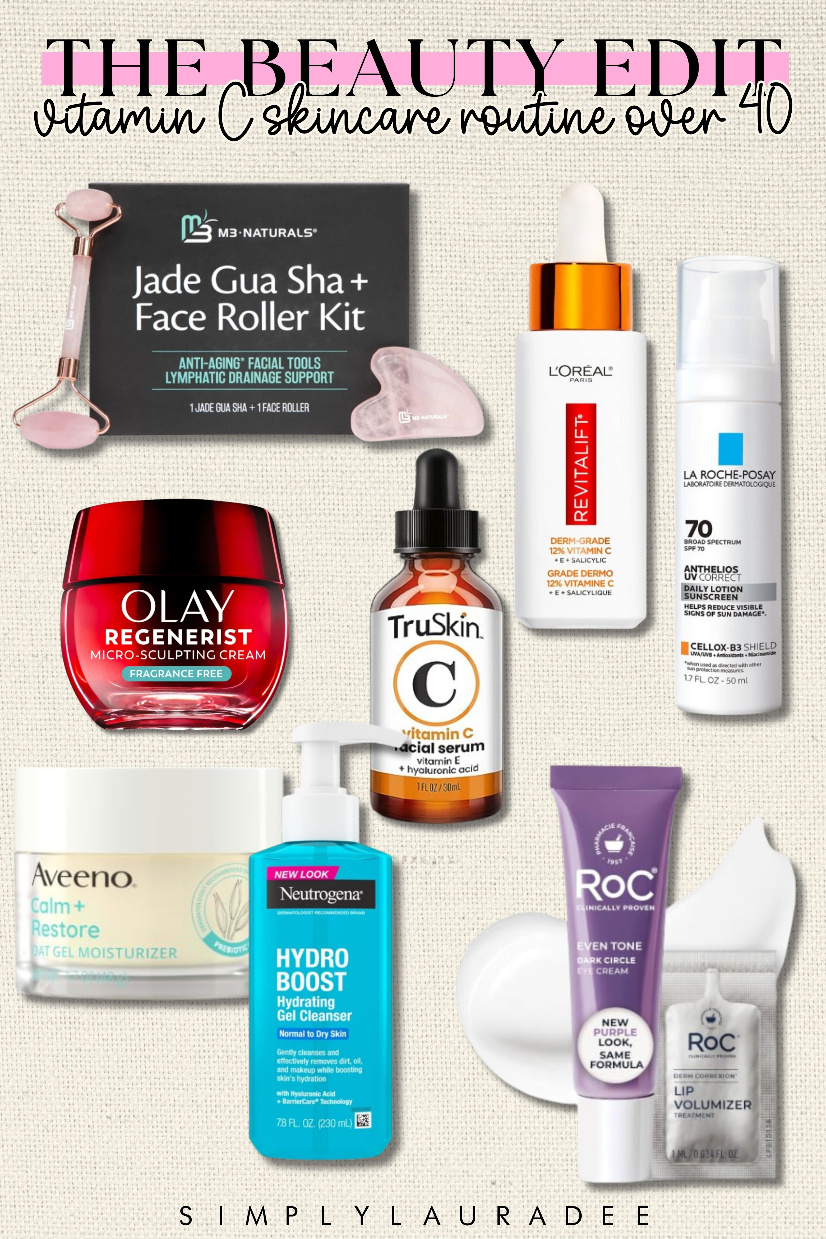 A simple vitamin C morning routine for women over 40, with brightening serums, a gentle cleanser, moisturizer, SPF, eye cream and a jade gua sha. These are affordable picks from Amazon and Target. 

 #LTKdayinmylife #LTKgrwm #LTKOver40