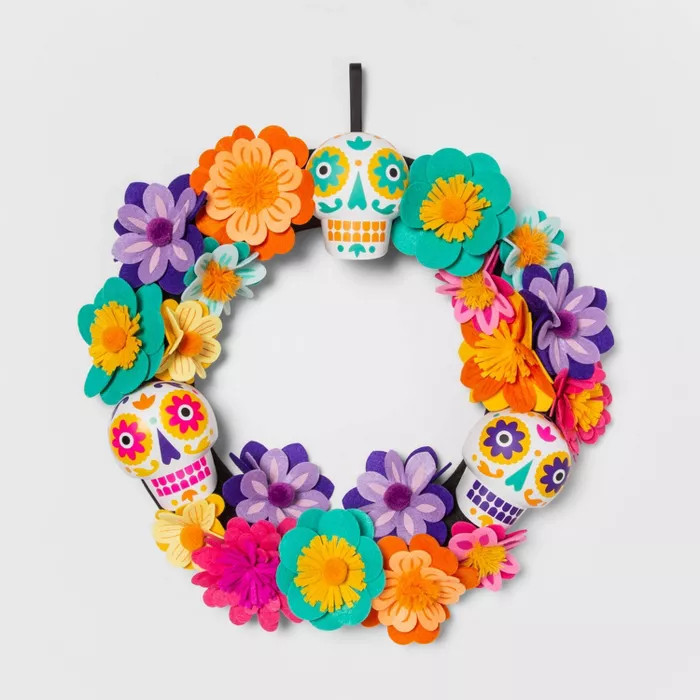 Día de Muertos 17" Sugar Skull and Flower Wreath - Designed with Luis Fitch | Target