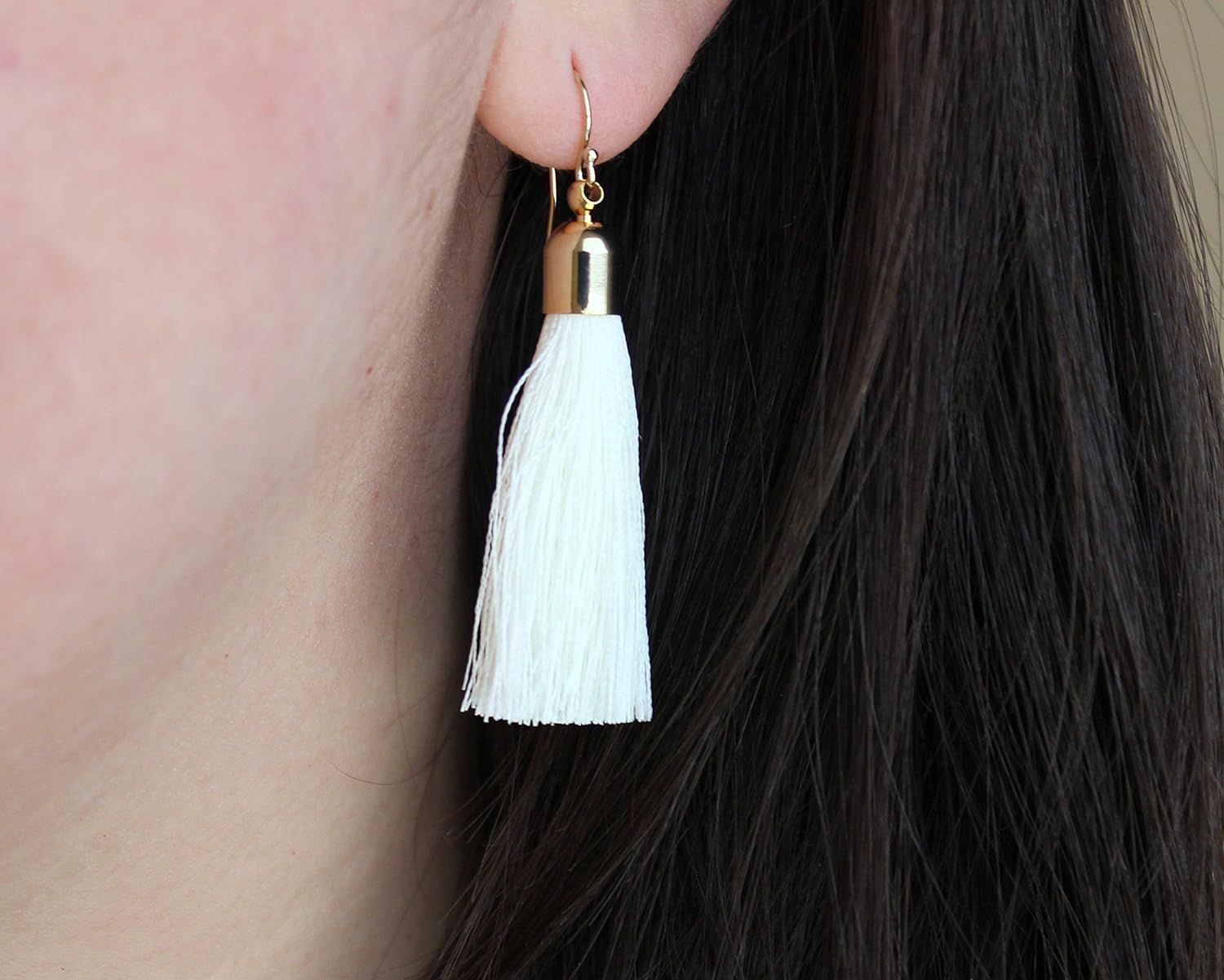 Cream Tassel Earrings, Ivory Fringe Earrings, 14k Gold Filled Earwires, 2.25" | Amazon (US)