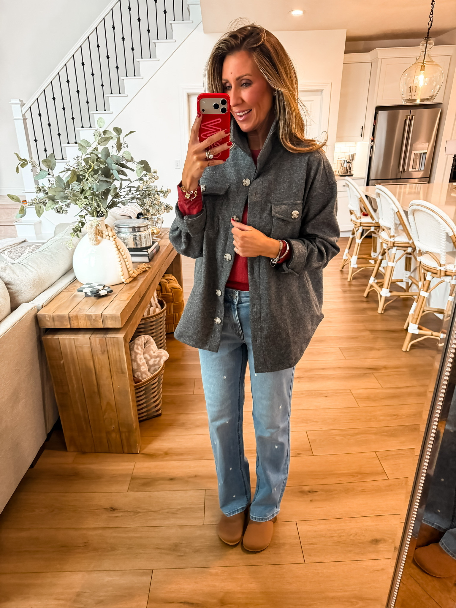 The cutest jeans!! The perfect Valentine’s Day outfit. I’m loving this style. Date night V-day wear cute jacket denim pants affordable girls nights long sleeve blouse mom life themominstyle 

#LTKootd #LTKmomlife #LTKValentine