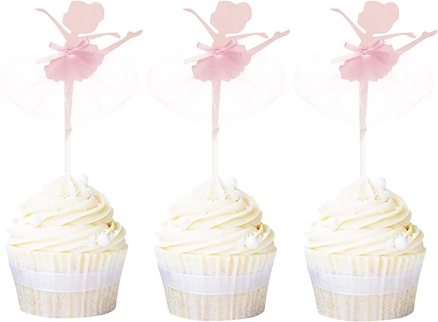 Ercadio 20 Pack Ballerina Tutu Cupcake Toppers Pink Ballet Girl Cupcake Picks Baby Shower Birthda... | Amazon (US)