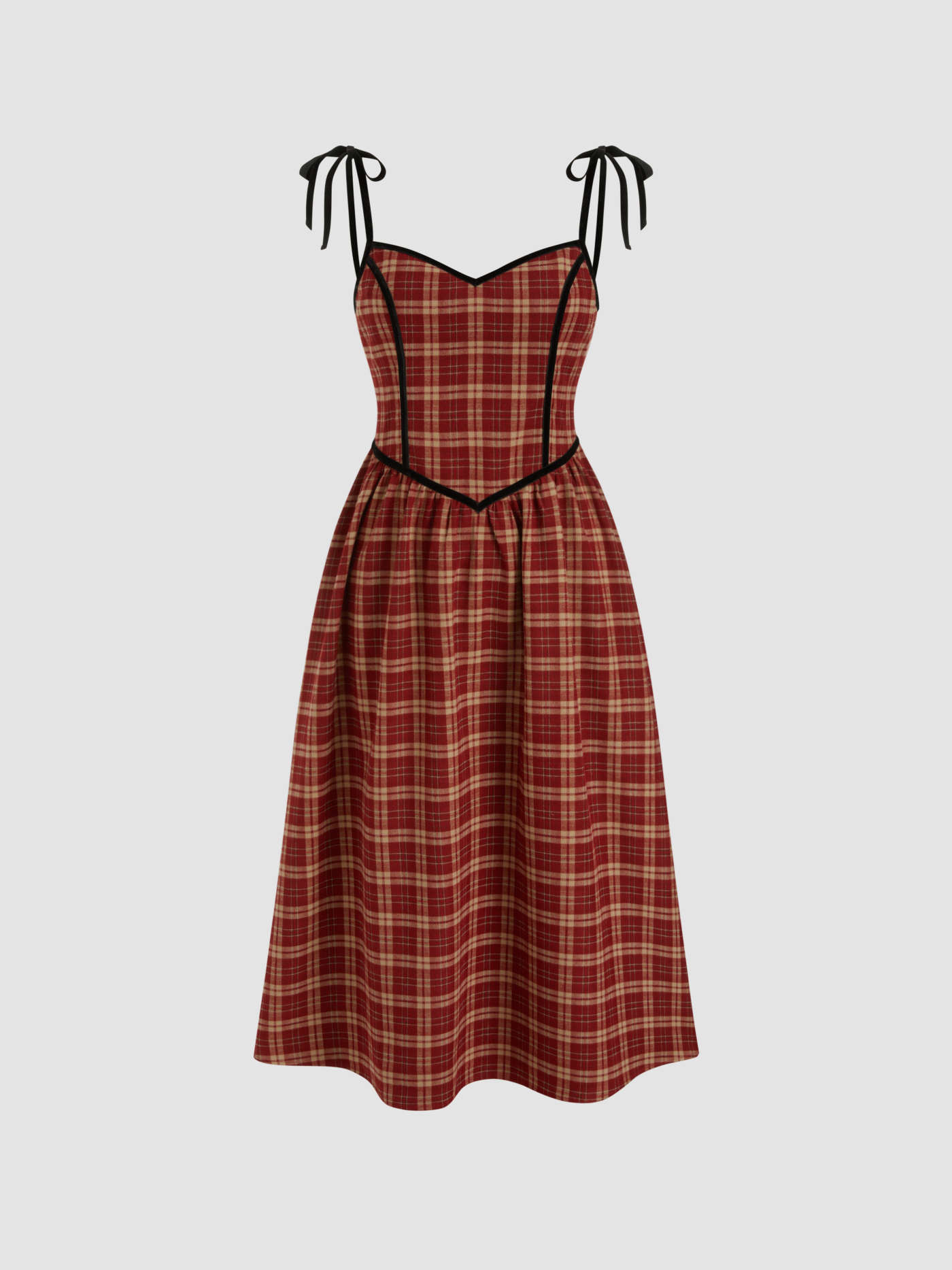 Cotton Sweetheart Plaid Knotted Maxi Dress For School | Cider