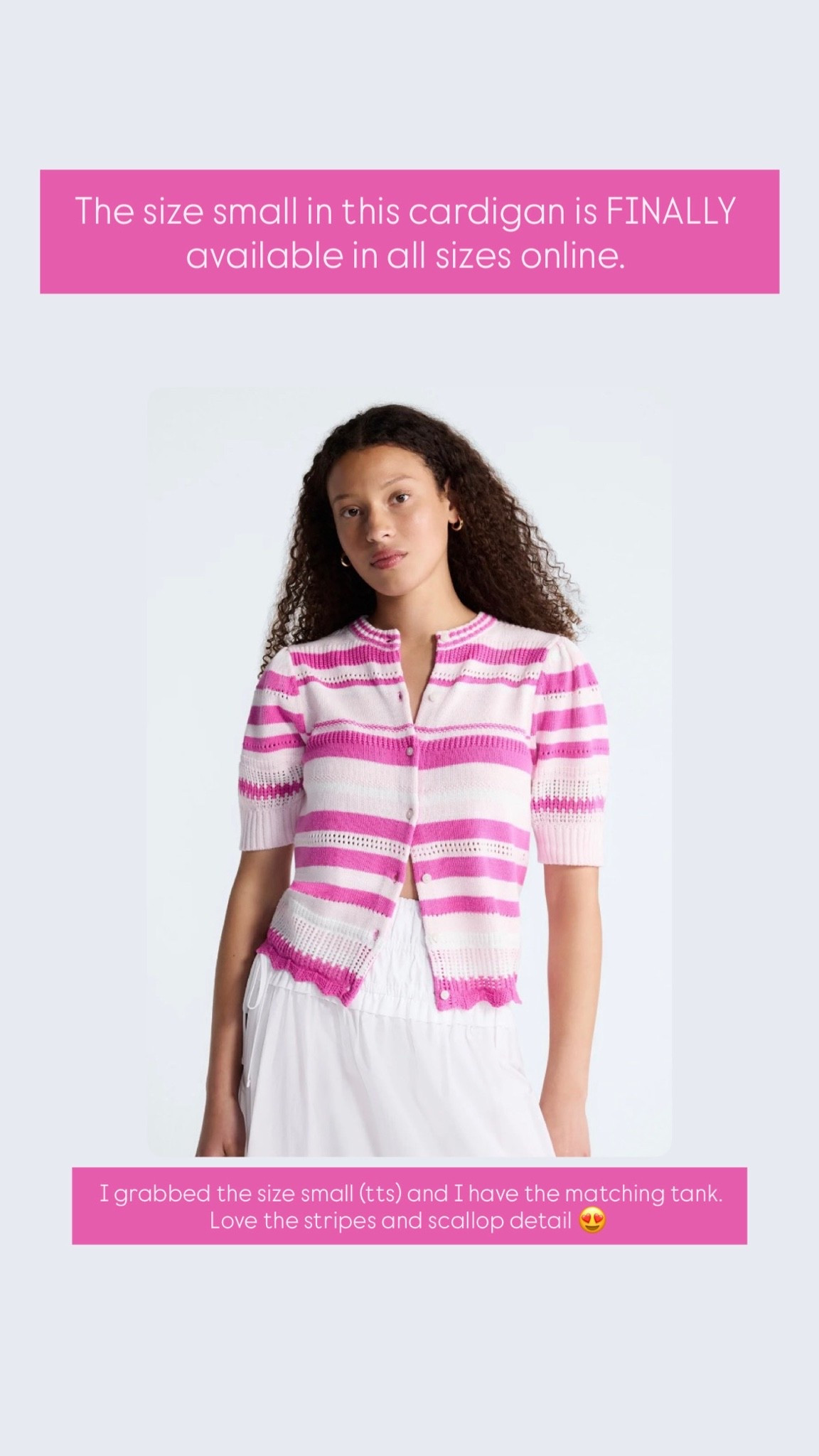 Super cute pink stripe cardigan available in all sizes. Linked the matching sweater tank I have too. Love the scallop detail!

#LTKPetite #LTKOver40 #LTKMidsize