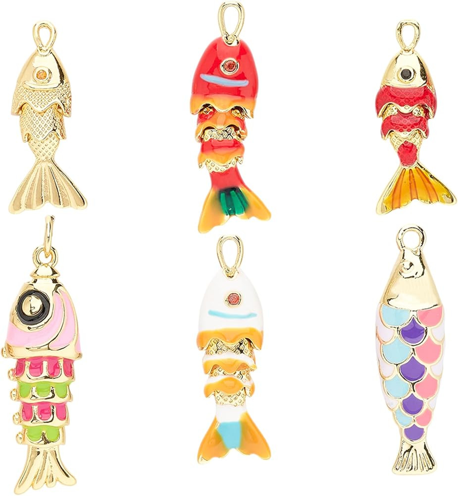 6Pcs Gold Fish Charms for Jewelry Making Colorful Summer Sea Animal Enamel Charms Brass Cubic Zir... | Amazon (US)