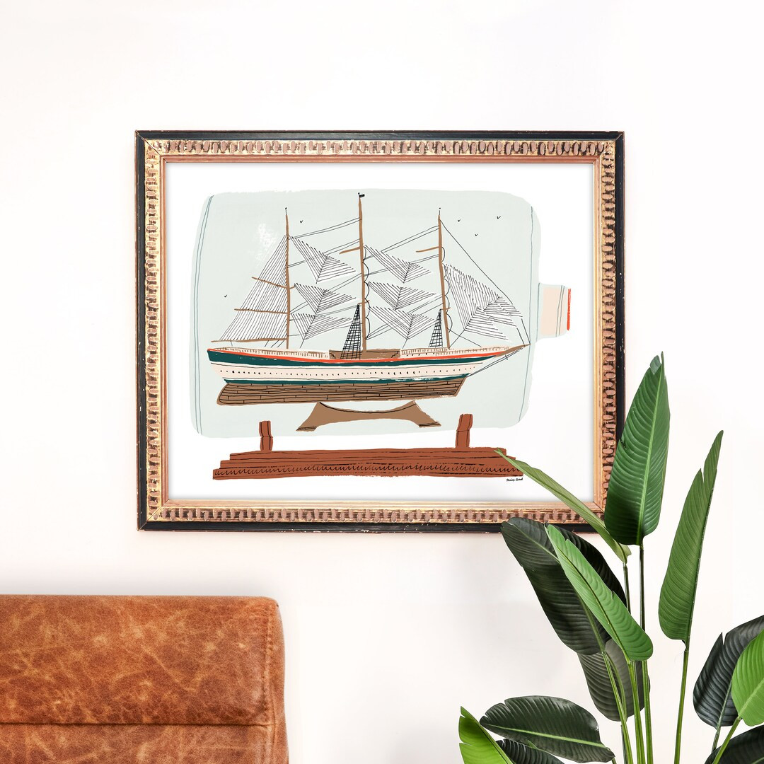 Ship in a Bottle Art Print Nautical Painting Cottage Wall Art Home Decor Giclee Poster Gallery Wa... | Etsy (US)