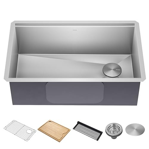 KRAUS Kore Workstation 30-inch Undermount 16 Gauge Stainless Steel Kitchen Sink, Single Bowl Kitchen Sink with Accessories, KWU110-30 | Amazon (US)