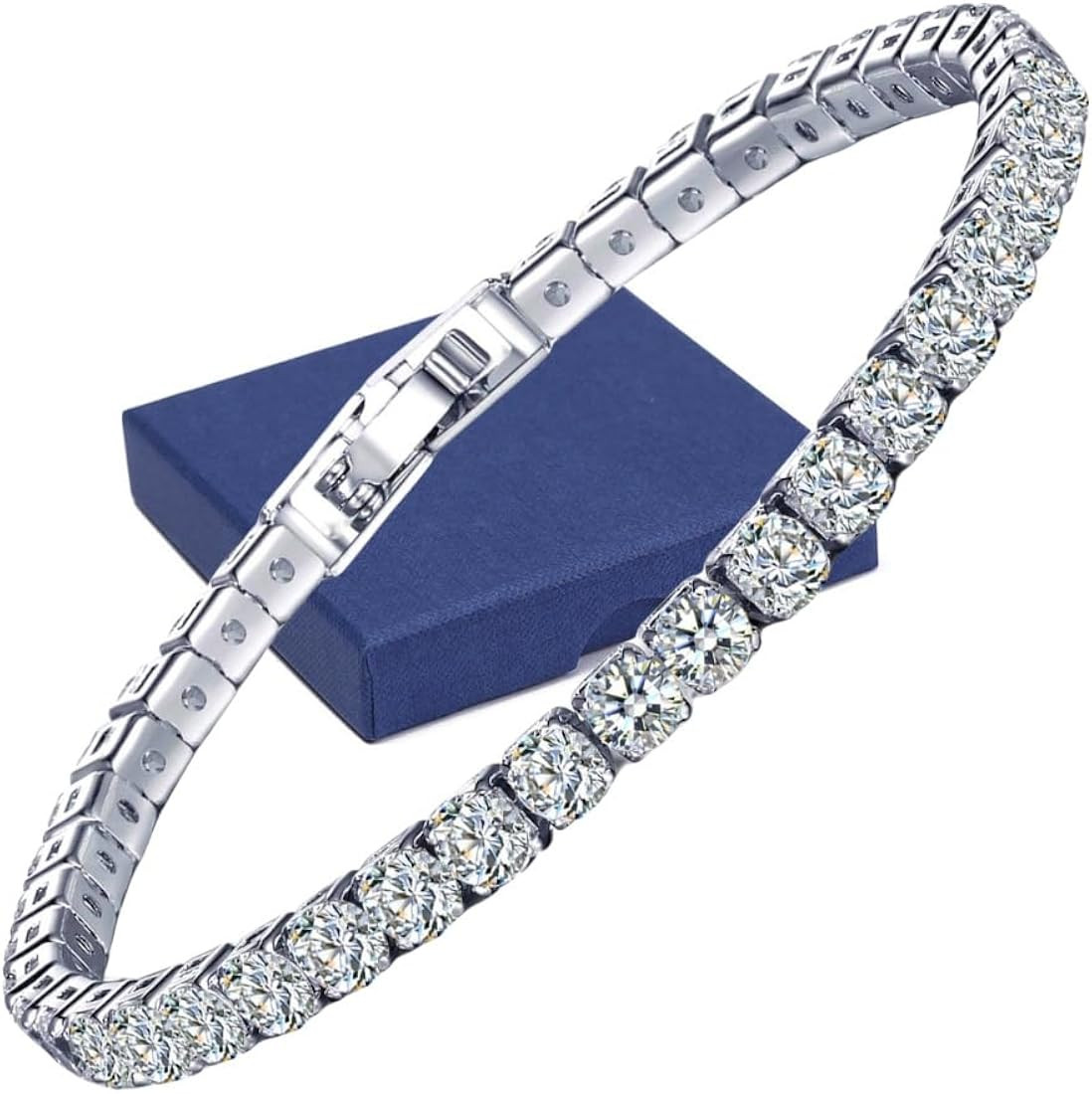 14K White Gold Plated 5mm Cubic Zirconia Tennis Bracelet for Women and Men, Classic Silver Diamon... | Amazon (US)