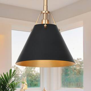 Uolfin Modern Farmhouse Dome Kitchen Island Pendant Lighting Taine 1-Light Black & Brass Bell Pen... | The Home Depot