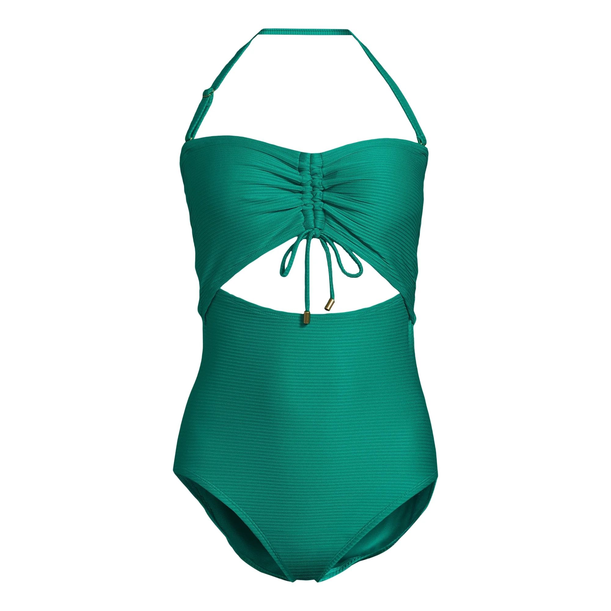 Time and Tru Women's and Women's Plus Cutout Ribbed One Piece Swimsuit, Sizes XS-2X | Walmart (US)