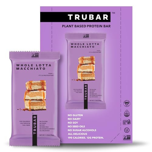 TRUBAR Vegan Protein Bar, Whole Lotta Macchiato, Gluten Free, Plant Based Protein, Dairy Free, Non GMO, Soy Free, No Sugar Alcohols, 12G Protein, 12G Fiber, 23G Carb, On the Go Snack Bars, 12 CT | Amazon (US)