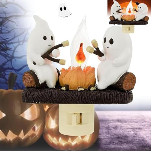 Ghost Campfire Flickering Night Light - Ghosts Campfire Flicker Flame Halloween Nightlight, 3D LED Small Electric Faux Campfire Night Light, Halloween Nightlight Indoor Decorations for Family Friends | Amazon (US)
