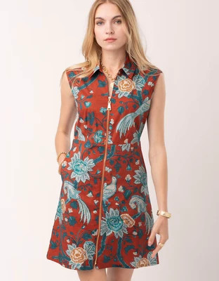 Lainey Zip Dress Japonica Bird Red | Spartina 449
