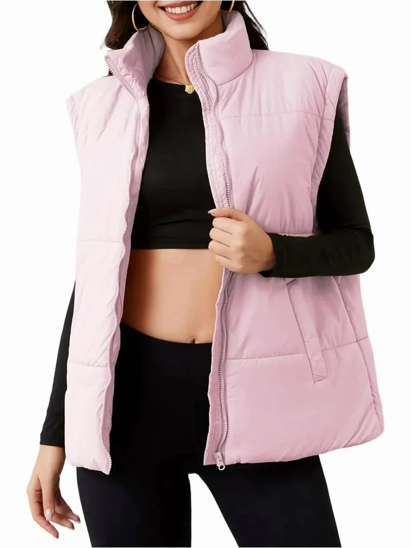 Women Winter Oversized Puffer Vest Light-Weight Stand Collar Sleeveless Padded Puffy Jackets with... | Walmart (US)