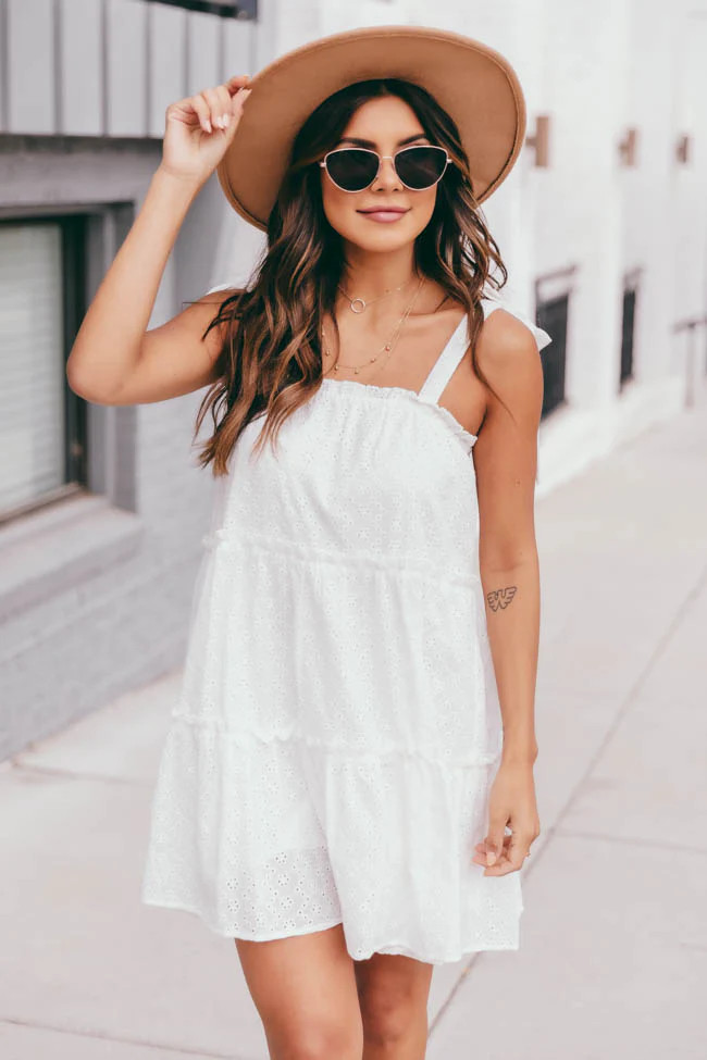 Time Flies Ivory Eyelet Tie Sleeve Babydoll Dress | The Pink Lily Boutique