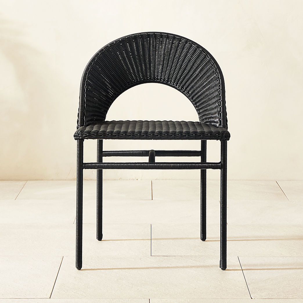 Arly Black All-Weather Rattan Outdoor Dining Chair | CB2 | CB2