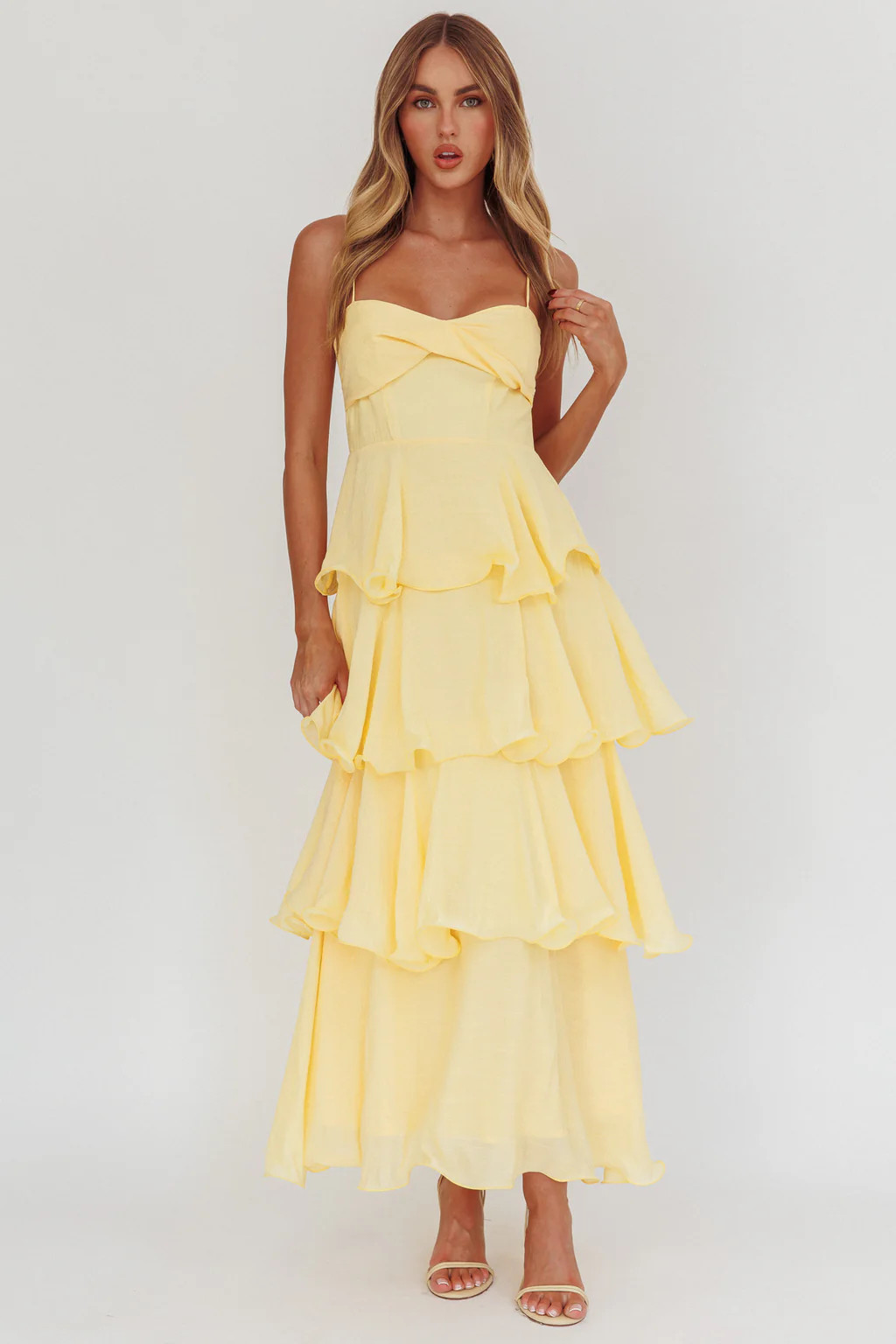 Heather Maxi Dress – Tiered Ruffle Maxi - Yellow | Lady Black Tie