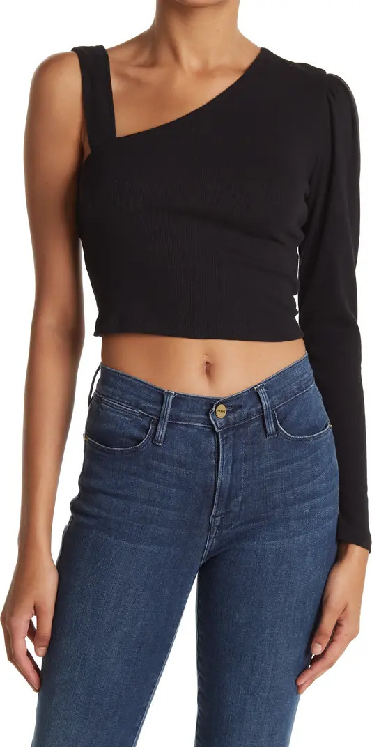 One Shoulder Long Sleeve Ribbed Crop Top | Nordstrom Rack