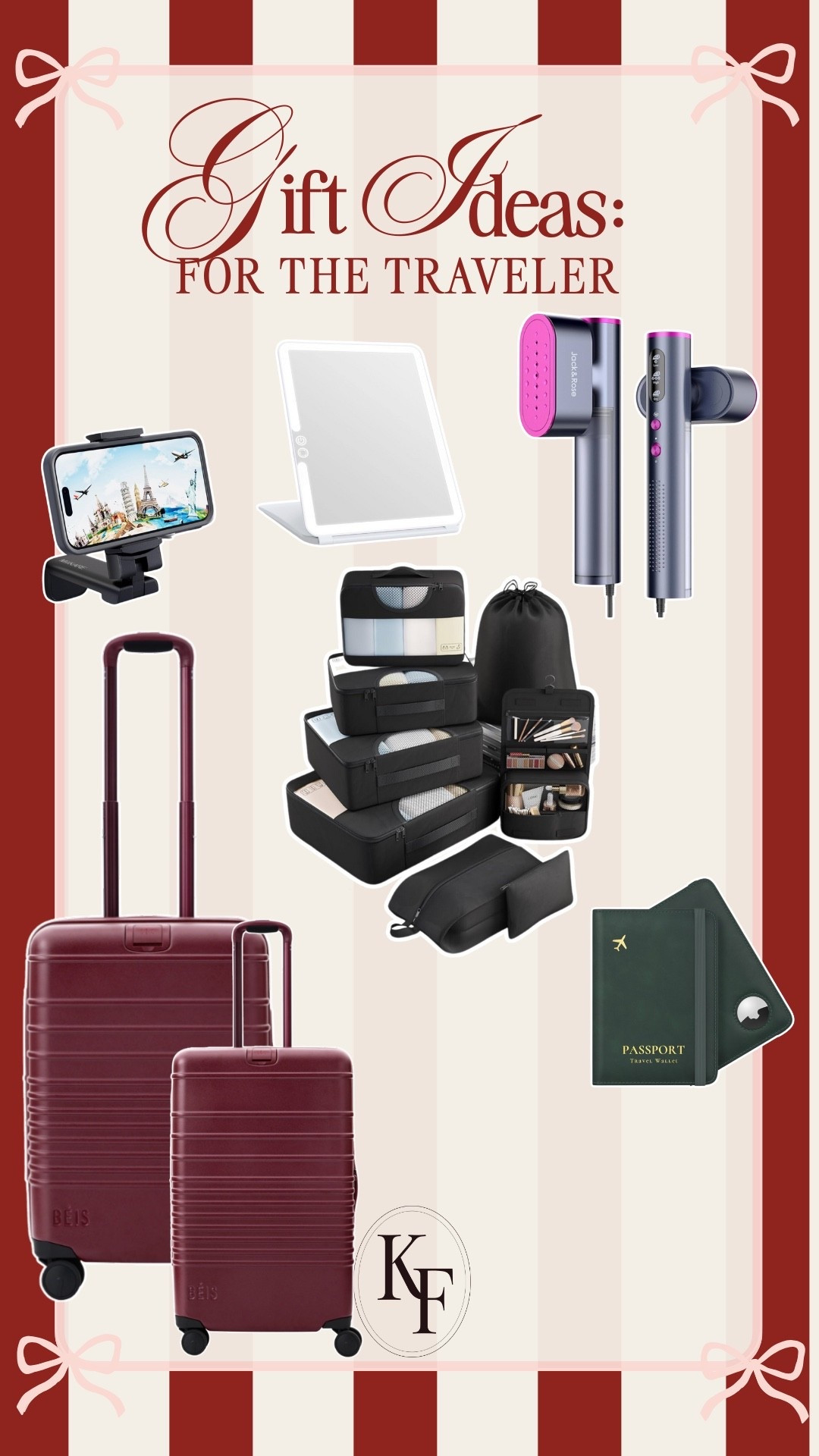 Some of my favorite travel items to gift the traveler on your list!

The beis rollers are my fave for both large and carry on rollers, included my fave affordable packing cube set, travel light up mirror, my phone holder for the plane, and the international dual voltage steamer I brought to Europe!

#LTKGiftGuide #LTKHoliday #LTKTravel