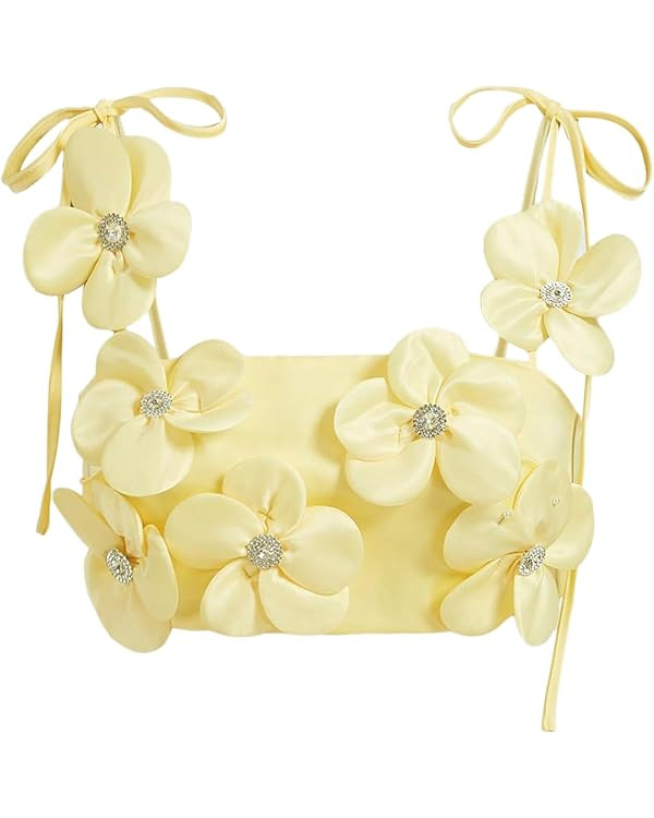 SOLY HUX Women's 3D Floral Cami Crop Tops Tie Shoulder Spaghetti Strap Summer Tops Camisole | Amazon (US)