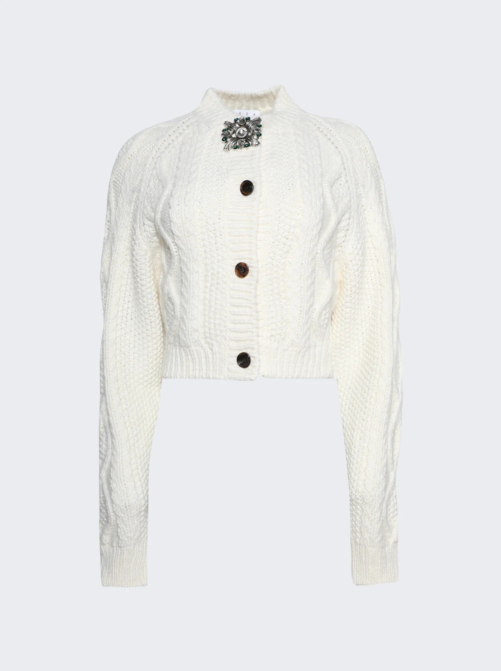 Crystal Brooch Cropped Cardigan CREAM | The Webster