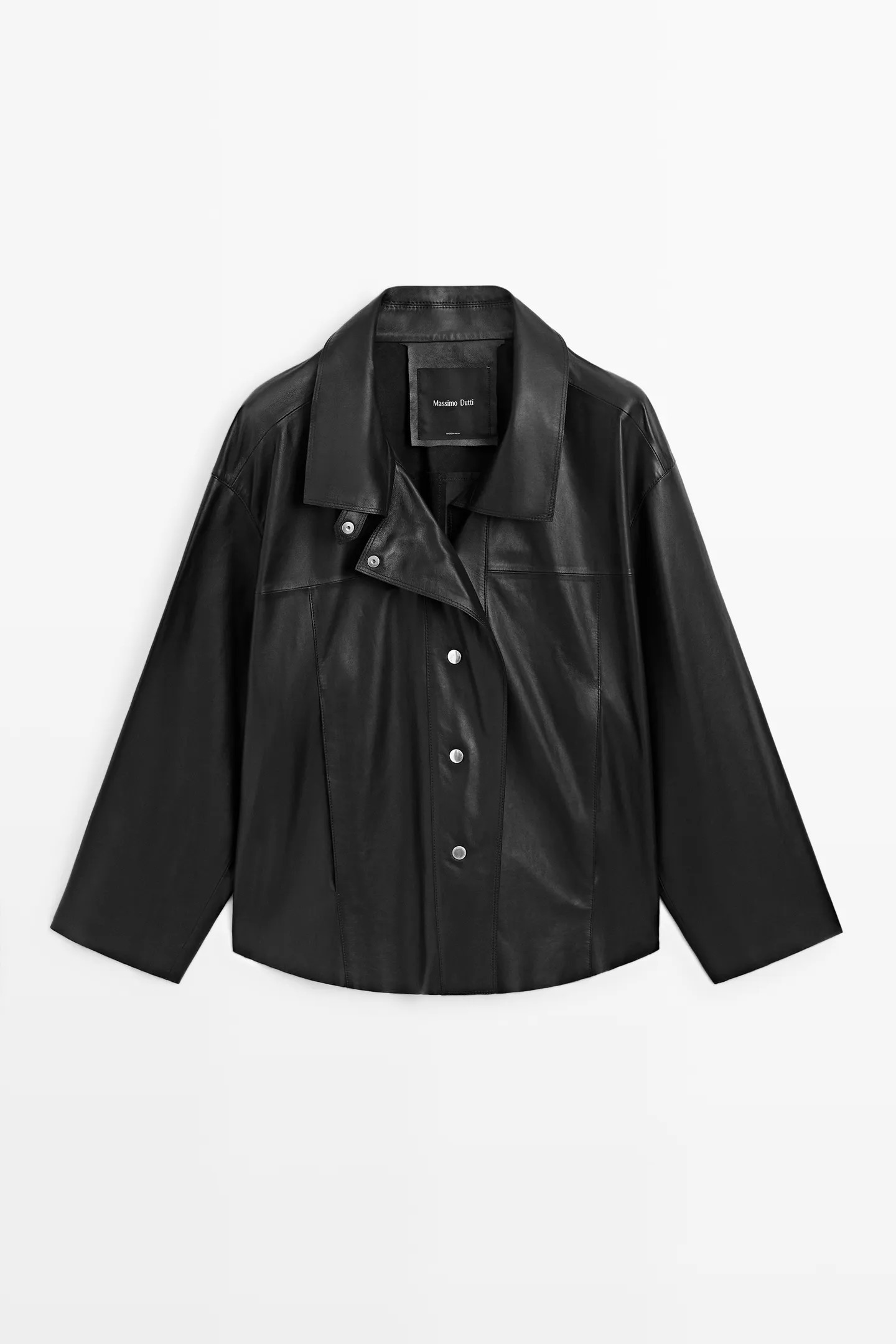 Leather button-detail jacket | Massimo Dutti UK