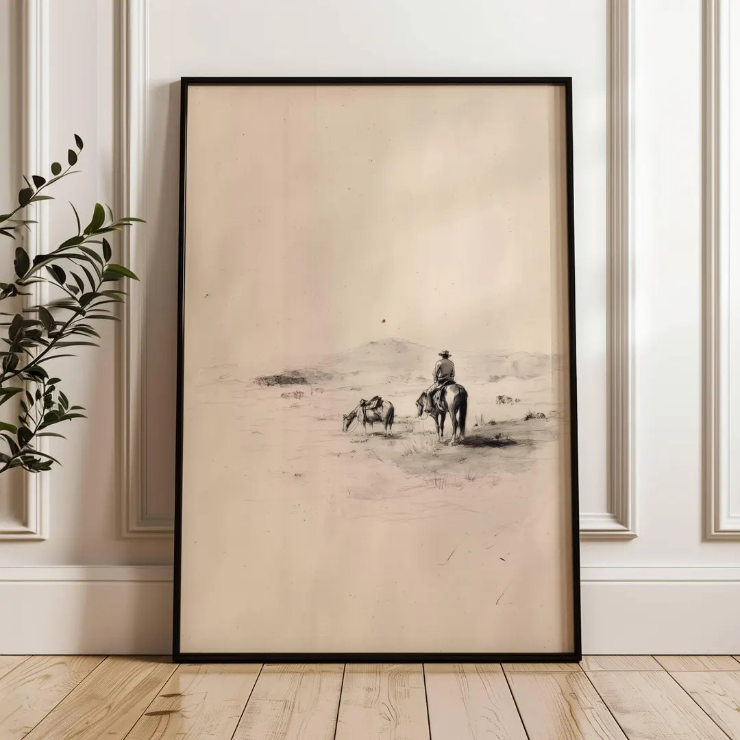Western Cowboy Print | Vintage Horse Sketch Art | Equestrian Wall Art | Sketch Print Western Wall... | Etsy (US)