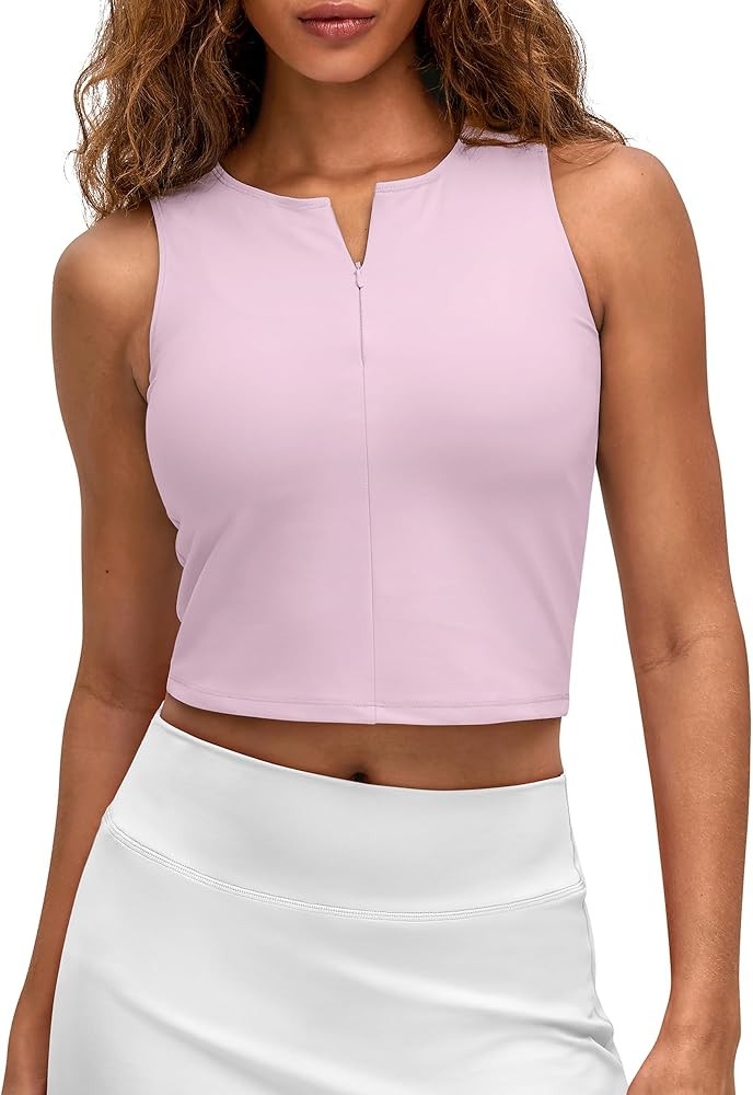 G4Free BareFeel Womens Cropped Tank Tops Half Zip Workout Athletic Shirts Sleeveless for Gym Tenn... | Amazon (US)