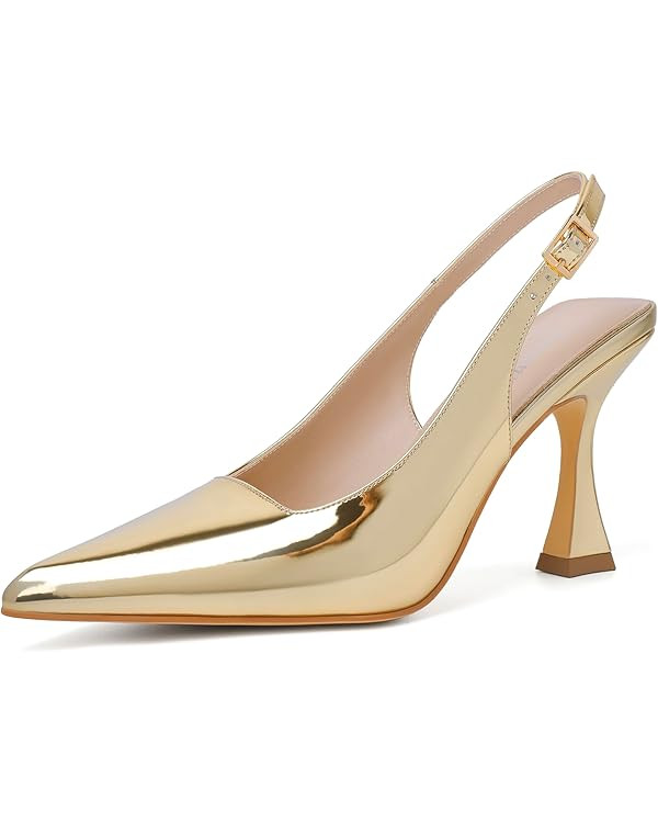 Susanny Slingback Kitten Heels Elegant Dressy Pumps for Women Closed Pointy Toe Sexy Chunky High ... | Amazon (US)