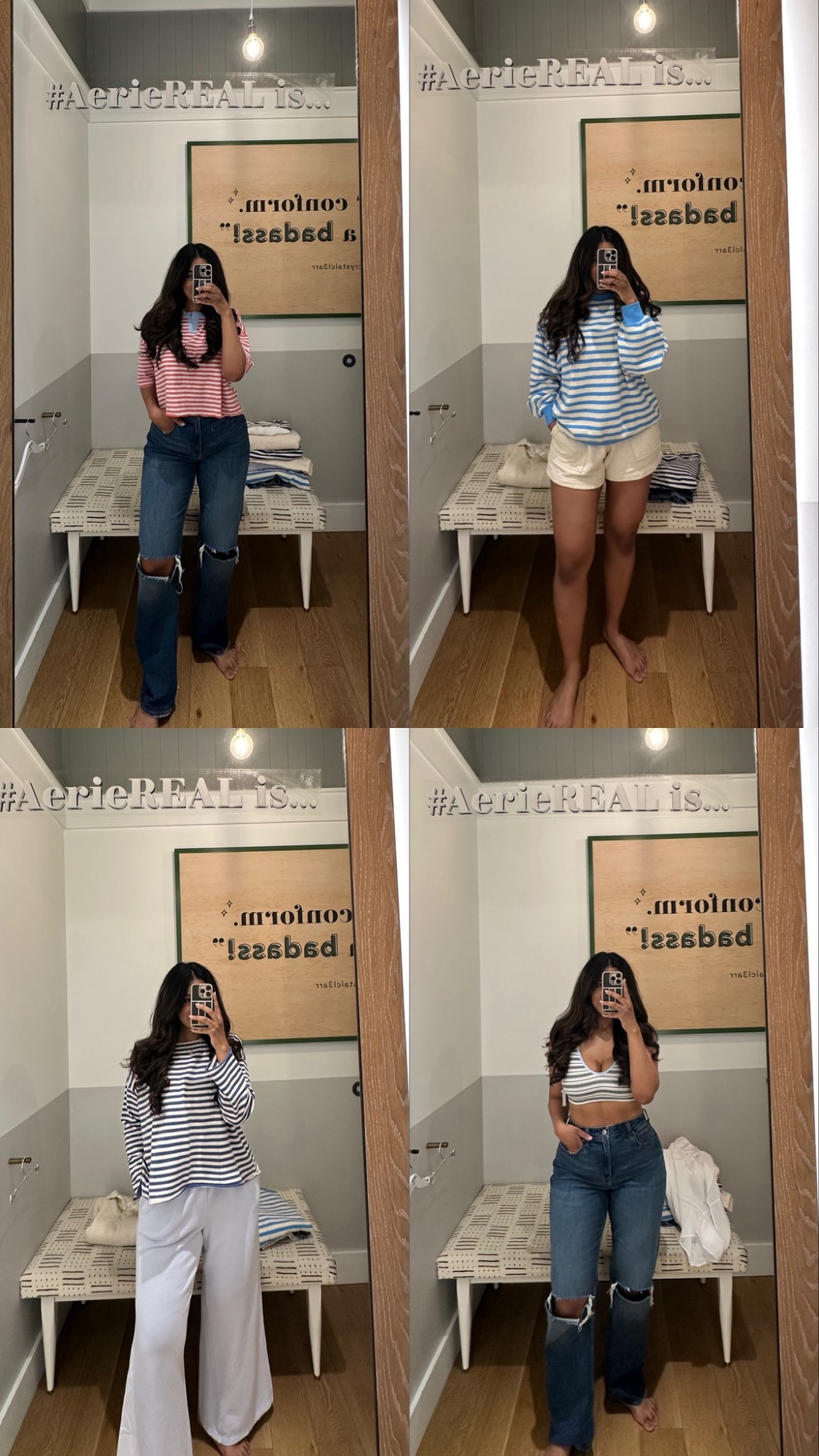 Aerie real haul!! This bralette, crop tee are striped sweatshirt are my favorite! Aerie real @Aerie #aeriereal